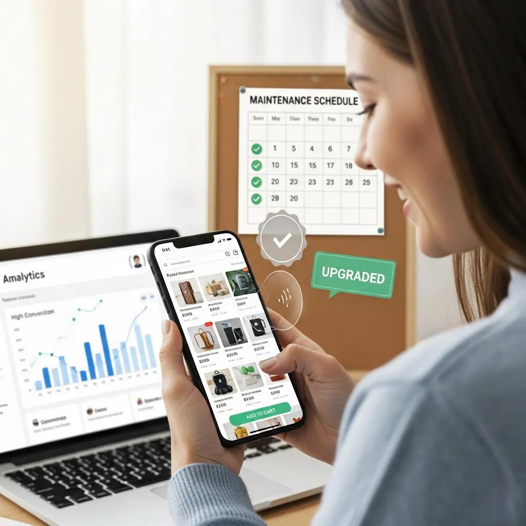 Smiling shopper using a mobile e‑commerce site