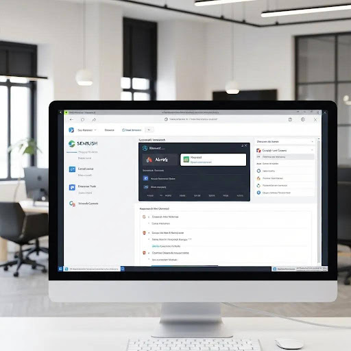 Keyword research tools displayed on a laptop in a modern office — practical discovery workflow