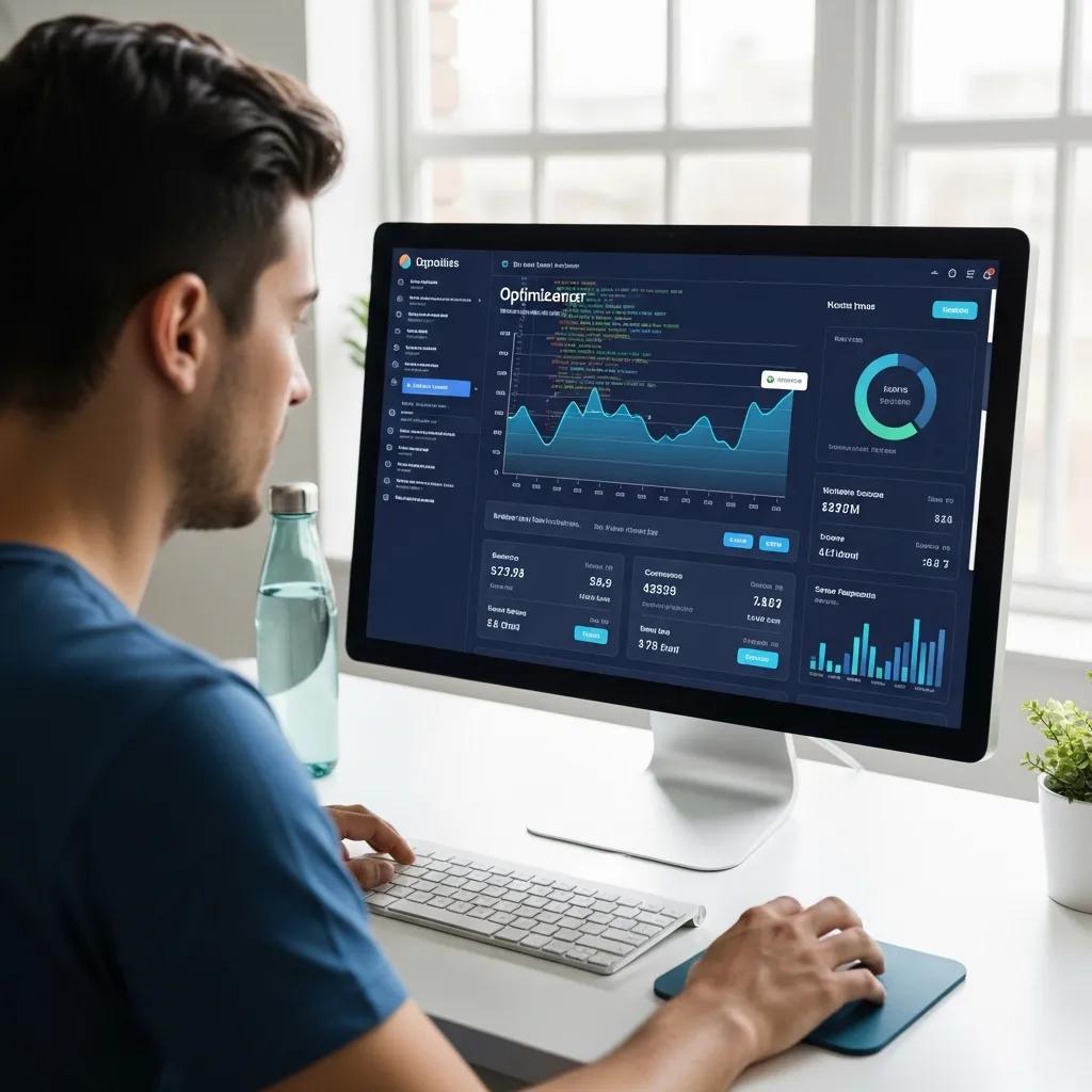 Developer optimizing website performance with visible performance metrics