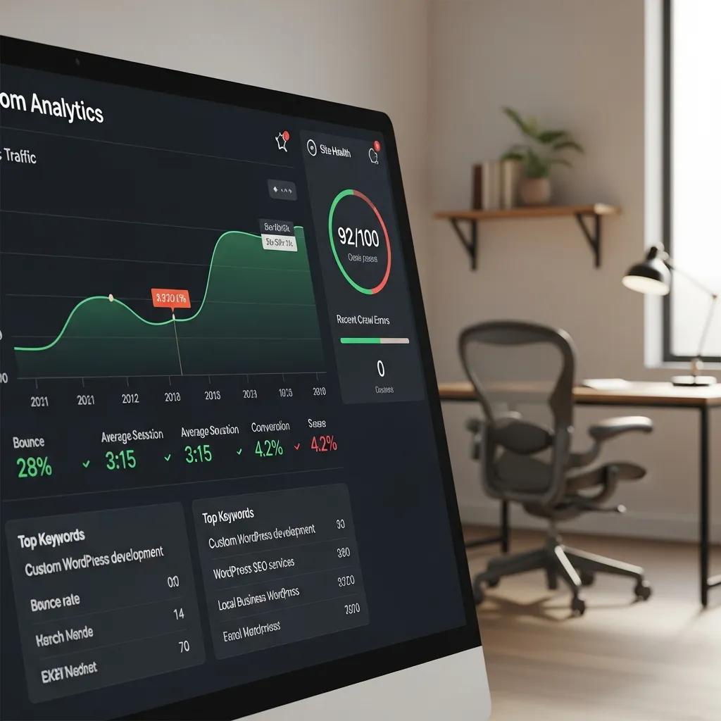 Dashboard displaying SEO metrics for a WordPress site