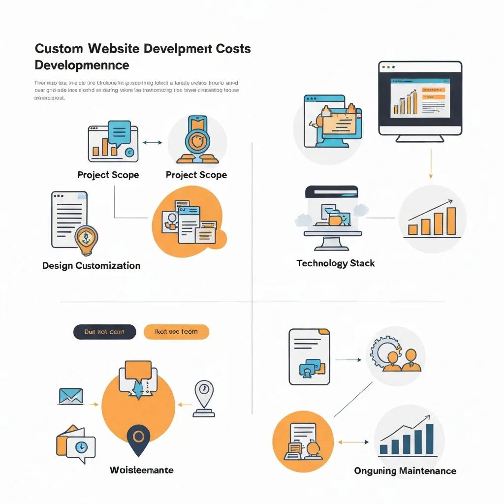 Diagram showing project scope, design, features, and maintenance as cost drivers