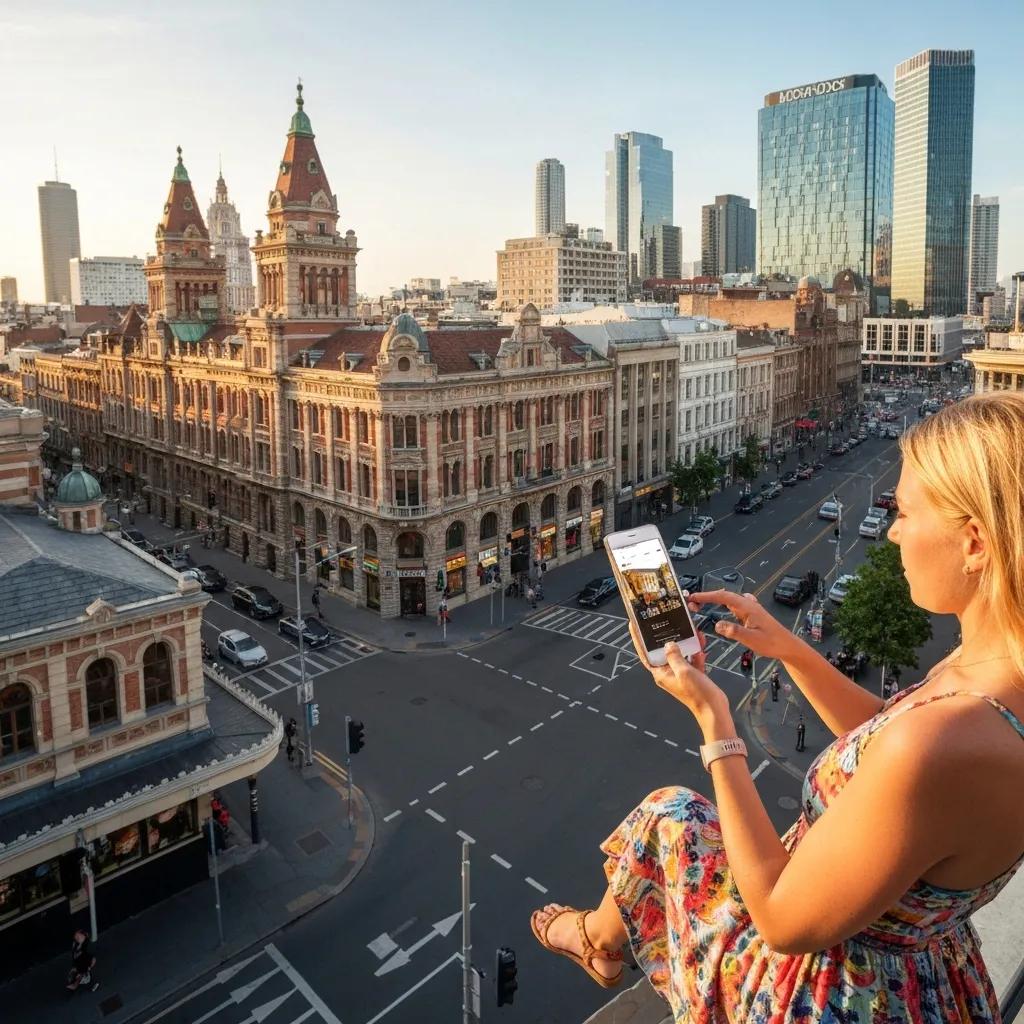 Person using a mobile device to find nearby locations and services