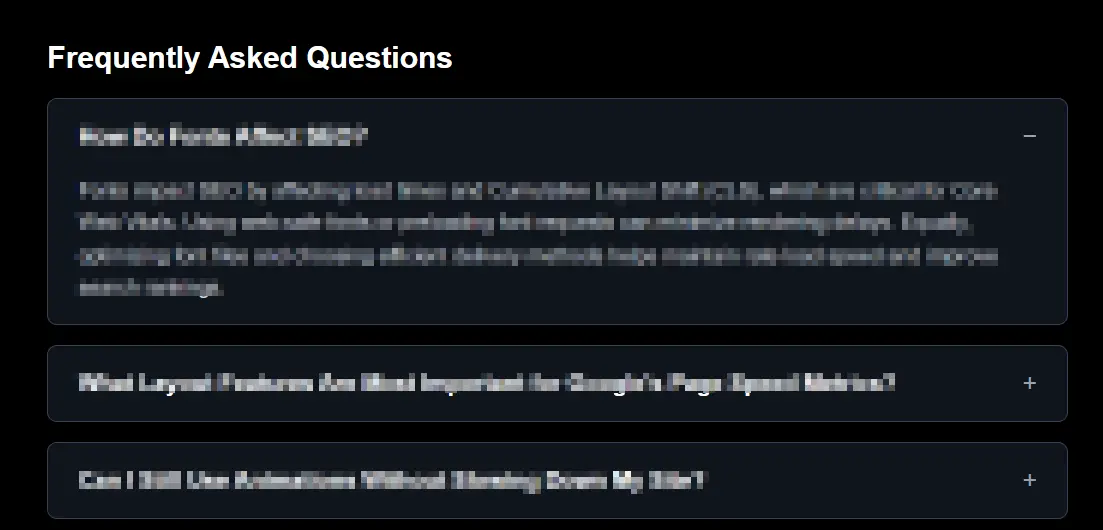 image showing what the FAQ look like after being styled
