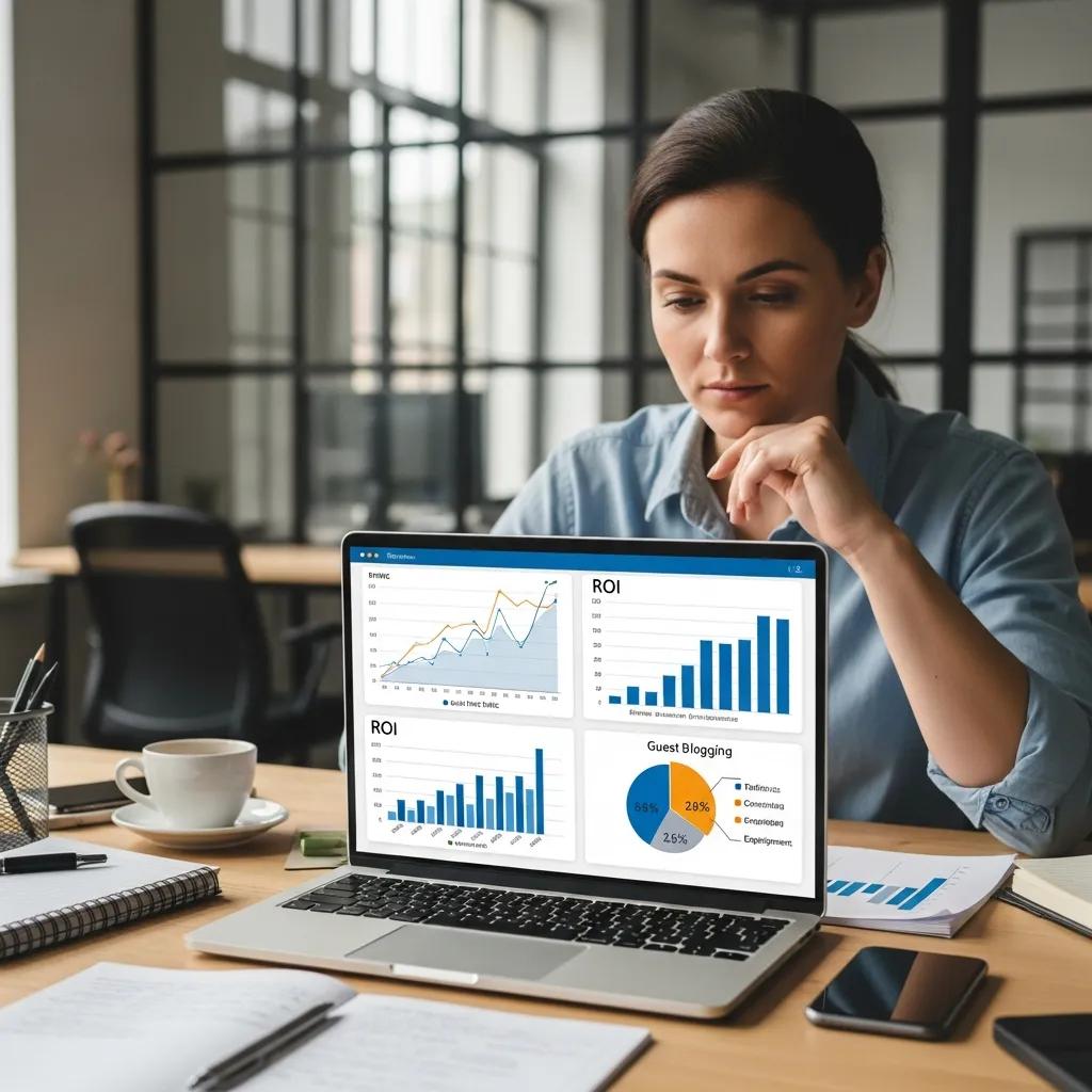 Person reviewing analytics on a laptop to measure ROI from guest blogging
