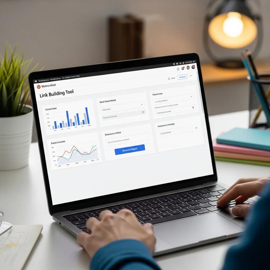 User interface of a link‑building tool on a desk — clear and approachable