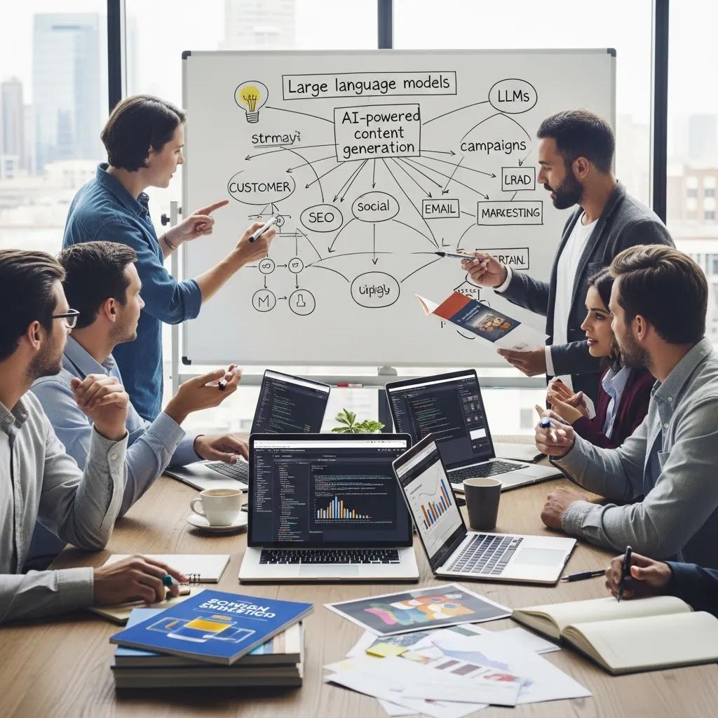 Team planning integrated AI and traditional marketing strategy