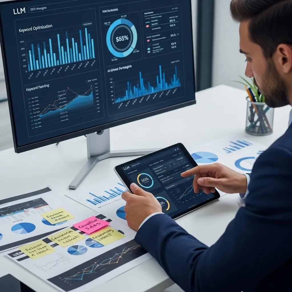 Analyst reviewing data to shape an LLM-focused SEO strategy