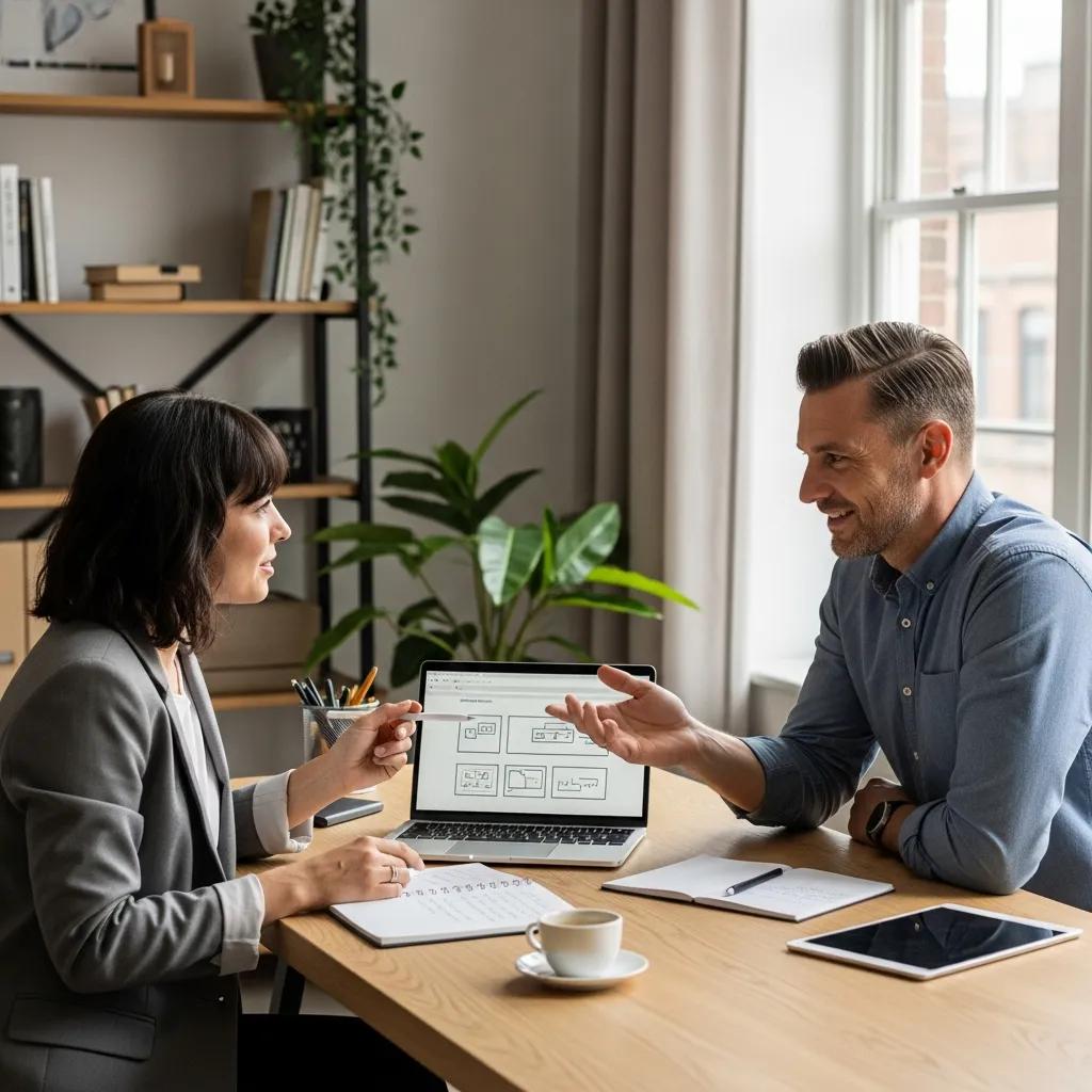 Business owner discussing maintenance options with a web professional
