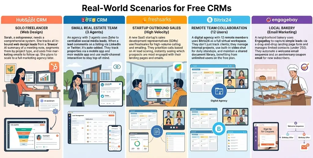 Real World scenarios for the top 5 free CRMs