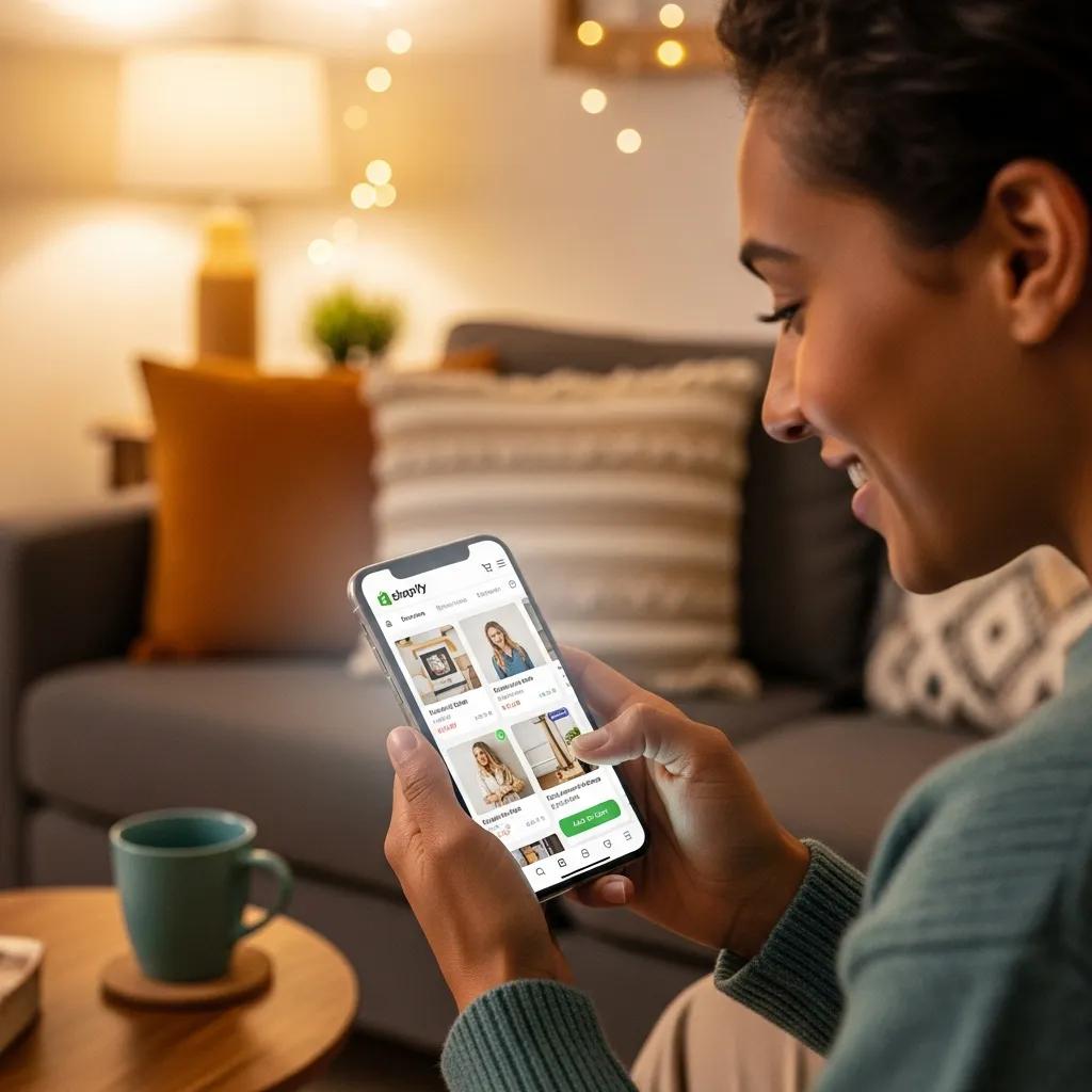 Shopper using a mobile device to browse a Shopify store