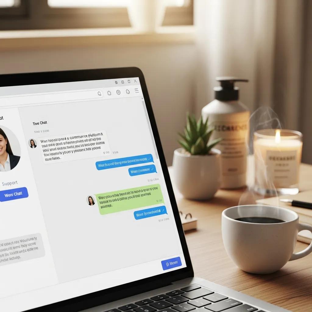 Close-up of a laptop screen displaying Shopify support chat interface