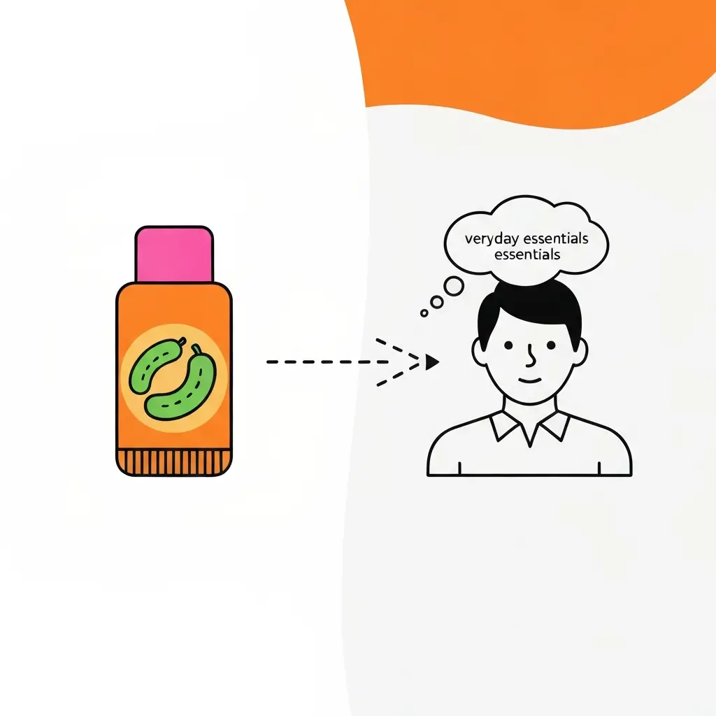 An infographic-style illustration visually representing poor product-market fit. On one side, a unique, brightly colored product icon is prominently displayed. On the other side, a generic, monochrome customer avatar is shown with a thought bubble containing a common, unrelated need. A dashed, broken line connects the product to the customer, emphasizing the disconnect and lack of alignment. The background is clean and minimalistic, using contrasting colors to highlight the mismatch.