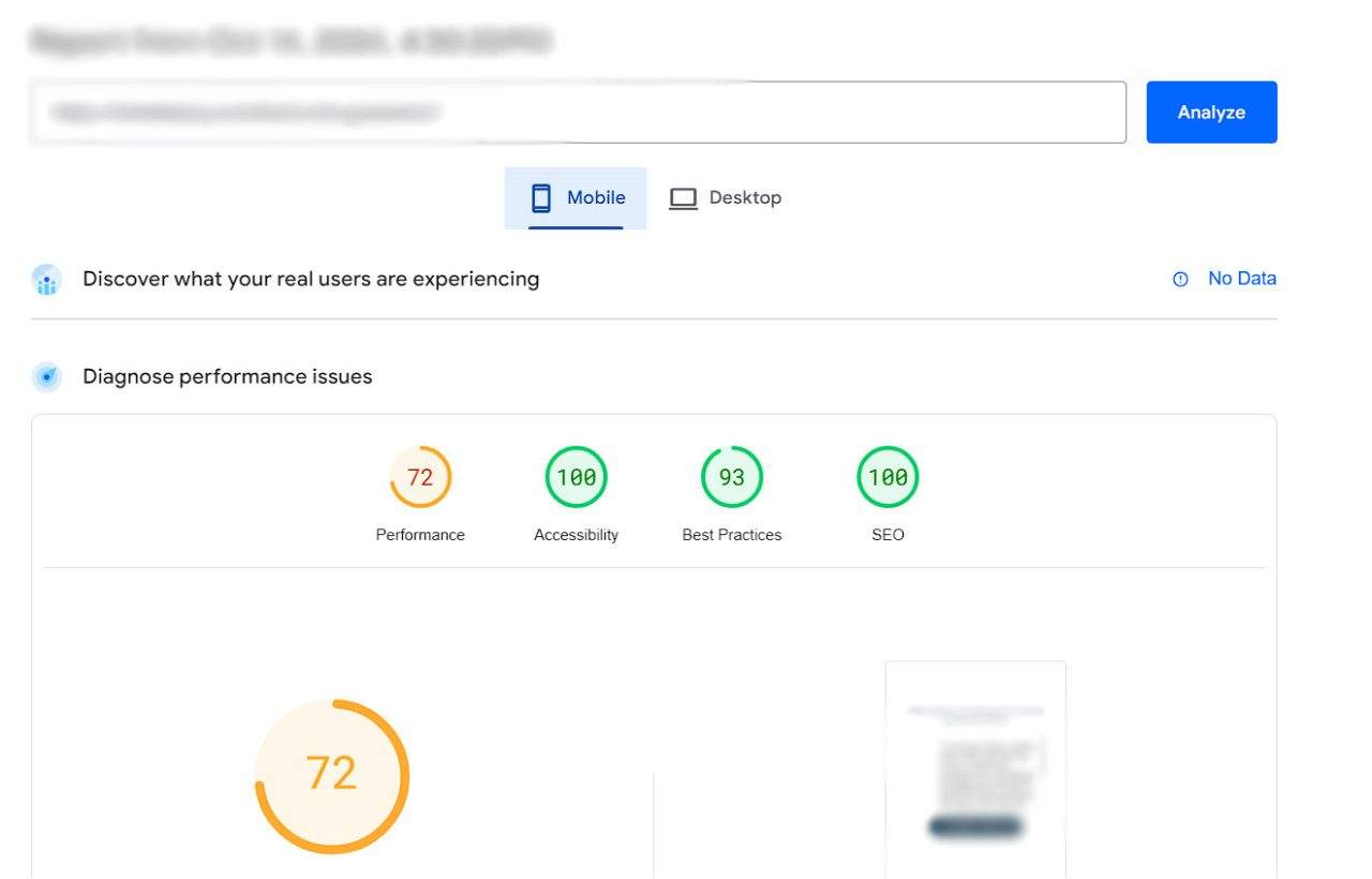 Mobile site speed example