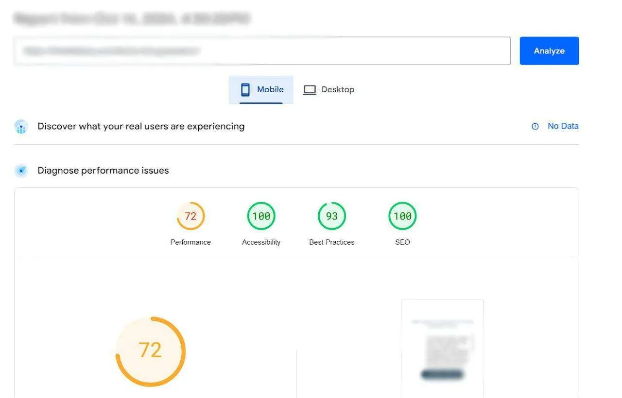 Mobile site speed example